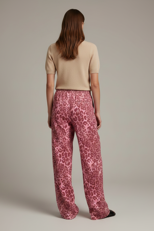 Pantalon Fluide Léopard Rose Ample Décontracté Cordon - Imprimé Satin - vue 2