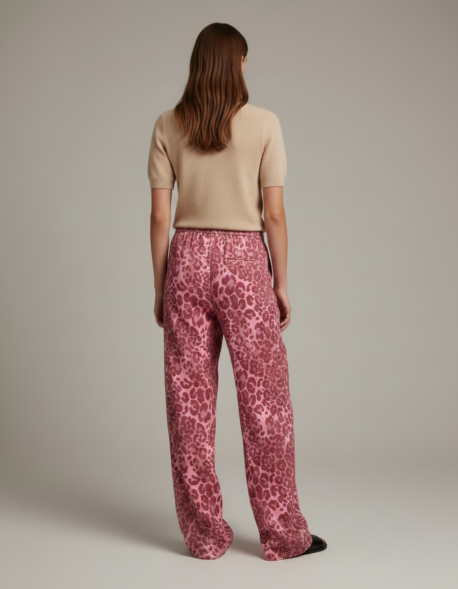 Pantalon Fluide Léopard Rose Ample Décontracté Cordon - Imprimé Satin - vue 2