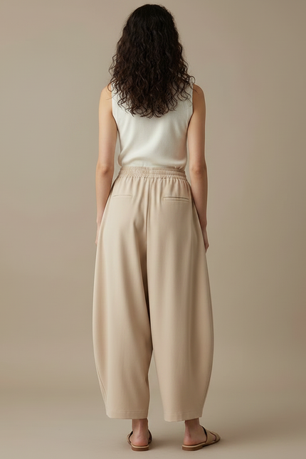 Pantalon Fluide Beige Ample Harem Coton Décontracté - Viscose - vue 2
