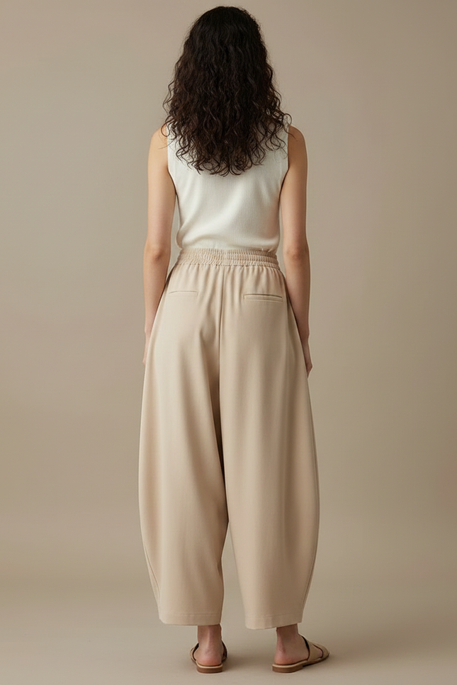 Pantalon Fluide Beige Ample Harem Coton Décontracté - Viscose - vue 2