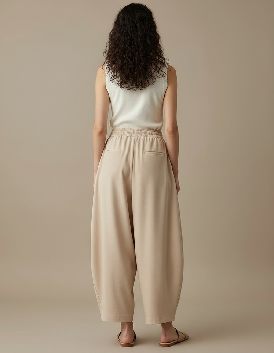 Pantalon Fluide Beige Ample Harem Coton Décontracté - Viscose - vue 2