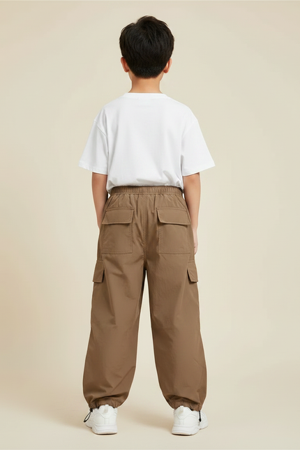 Pantalon Fluide Cargo Marron Ample Garçon Décontracté - Polyester - vue 2