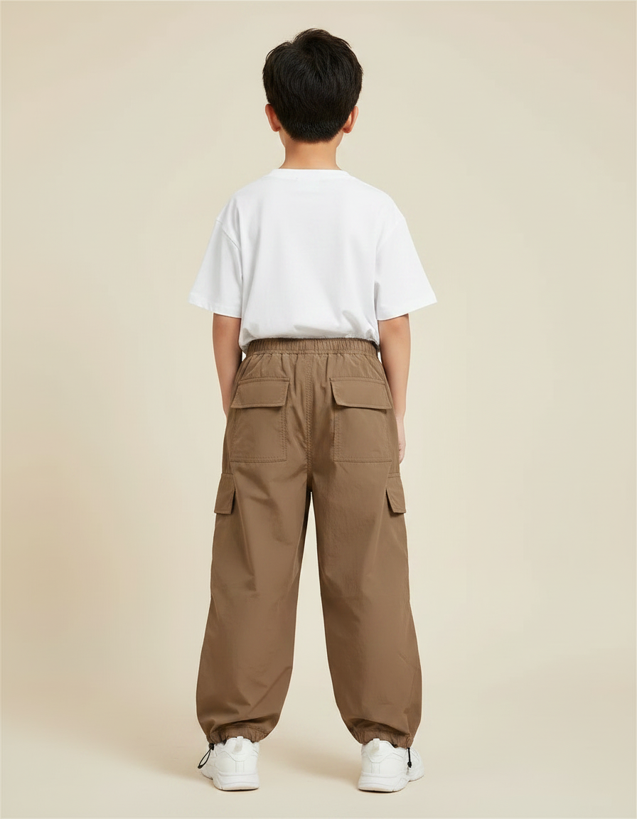 Pantalon Fluide Cargo Marron Ample Garçon Décontracté - Polyester - vue 2