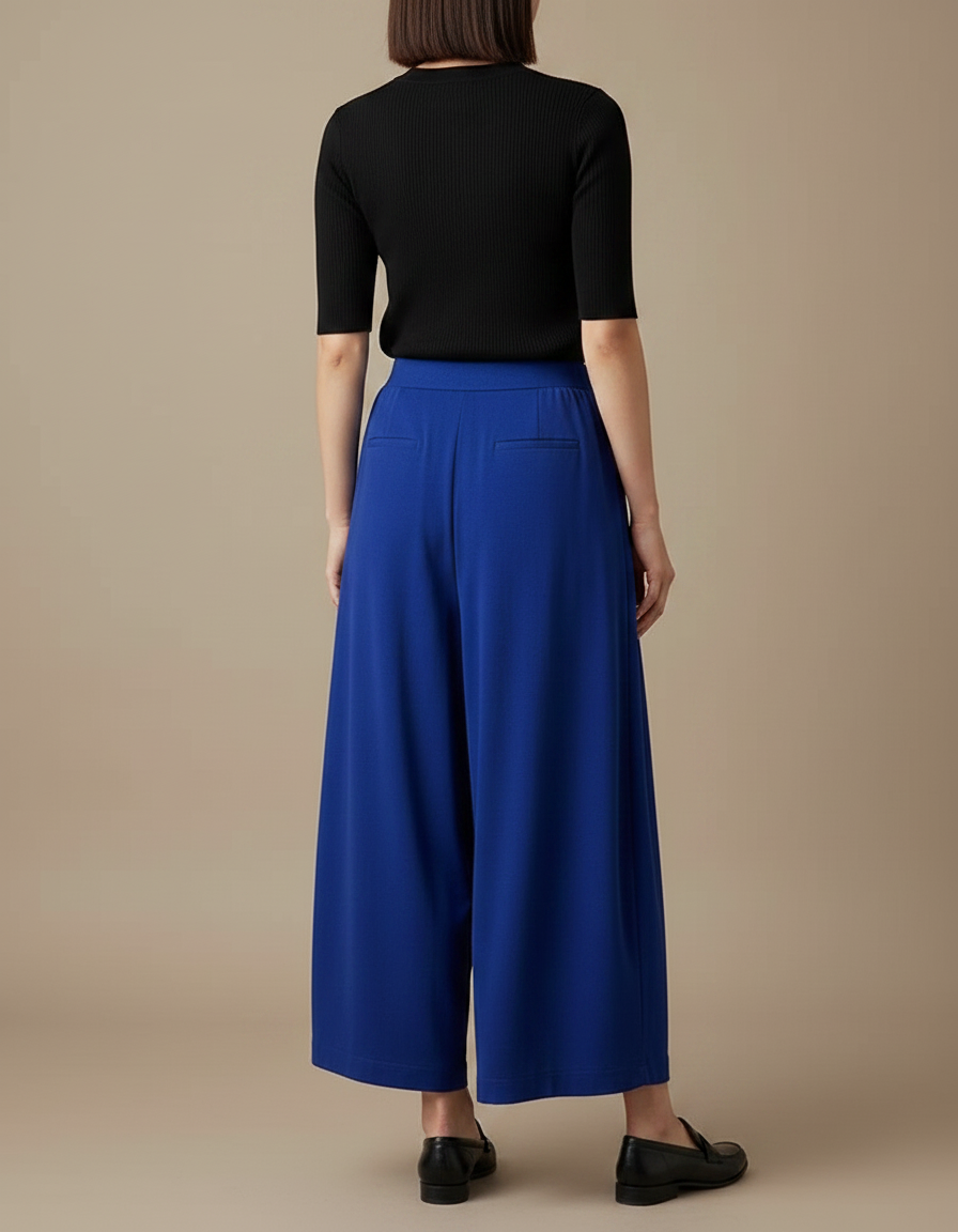 Pantalon Fluide Bleu Ample Taille Élastique Confortable - Viscose - vue 2
