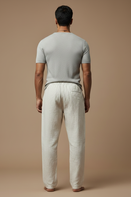 Pantalon Fluide Lin Écru Imprimé Viking Ample Homme - Beige - vue 2
