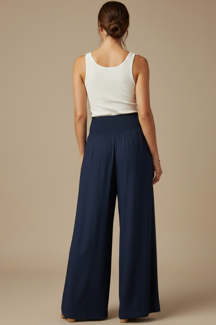 Pantalon Fluide Bleu Marine Ample Taille Haute - Viscose - vue 2