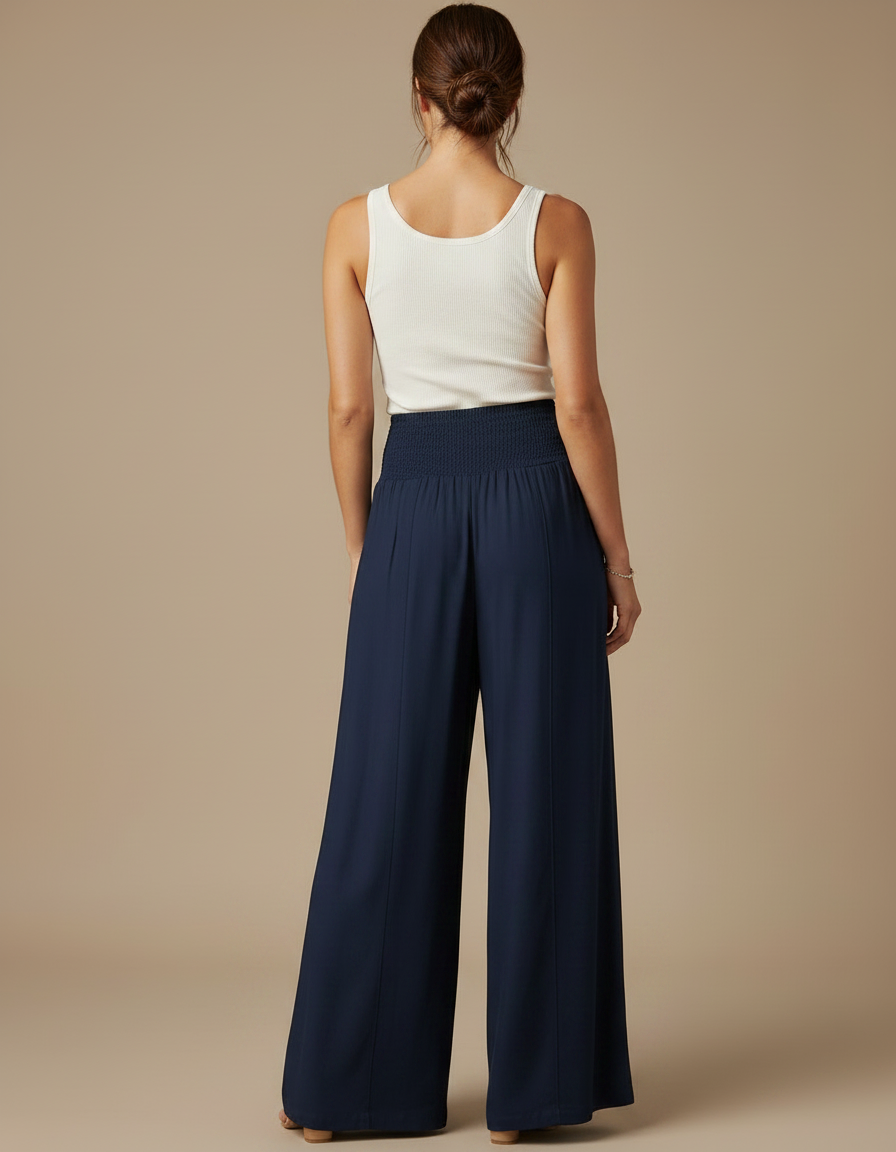 Pantalon Fluide Bleu Marine Ample Taille Haute - Viscose - vue 2