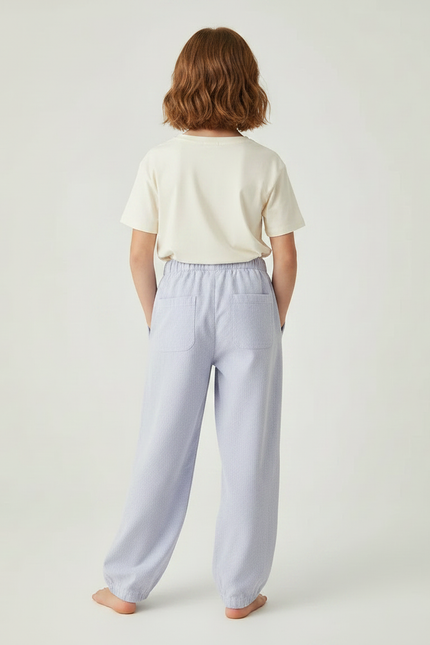 Pantalon Fluide Bleu Ciel Rayé Ample Coton Enfant - vue 2