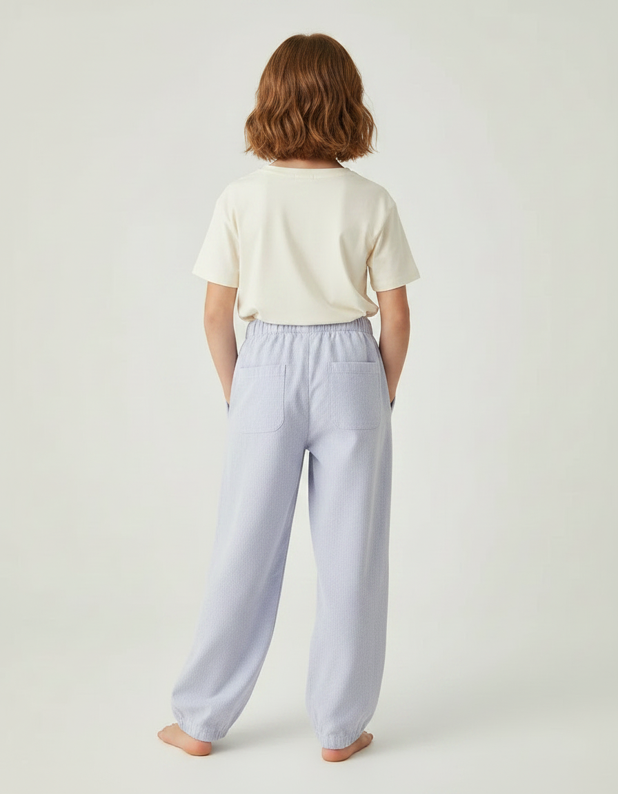 Pantalon Fluide Bleu Ciel Rayé Ample Coton Enfant - vue 2