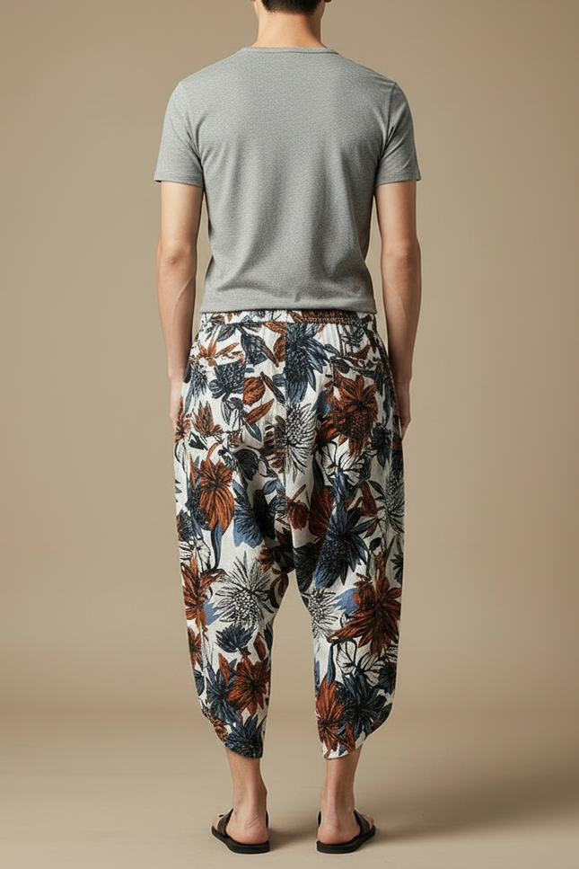 Pantalon Fluide Imprimé Floral Harem Coton Lin - vue 2