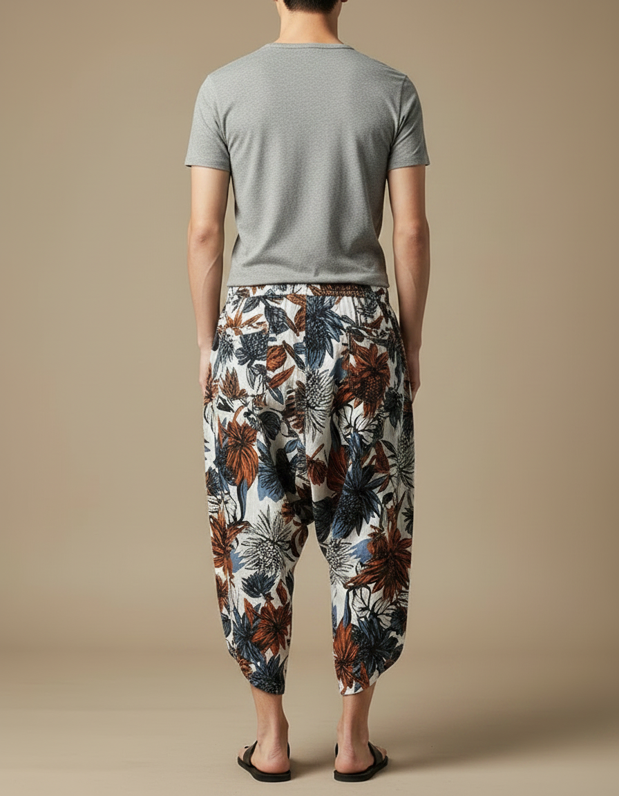 Pantalon Fluide Imprimé Floral Harem Coton Lin - vue 2
