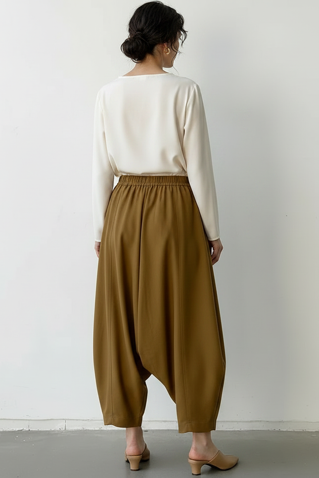 Pantalon Fluide Marron Ample Décontracté Harem Coton - Viscose - vue 2