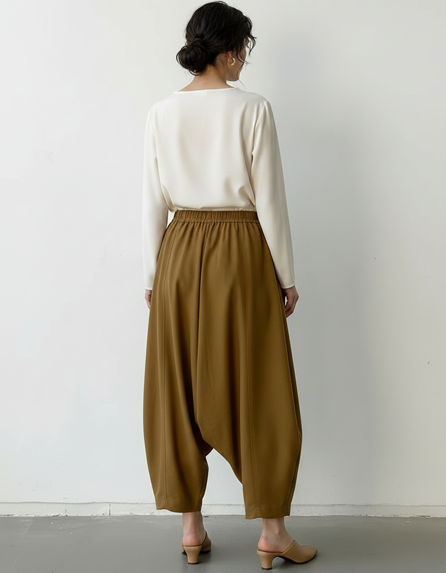 Pantalon Fluide Marron Ample Décontracté Harem Coton - Viscose - vue 2