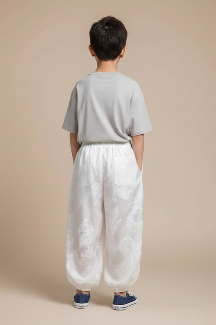 Pantalon Fluide Blanc Ample Satiné Dragon Garçon - vue 2