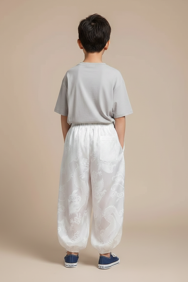 Pantalon Fluide Blanc Ample Satiné Dragon Garçon - vue 2