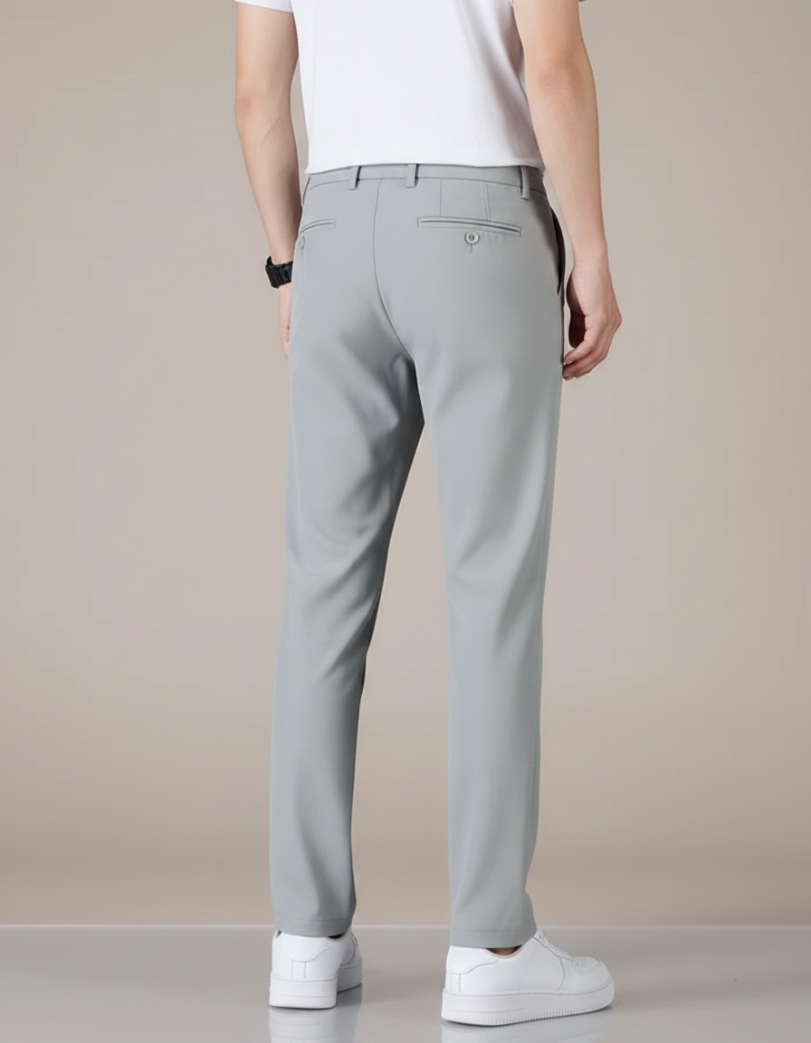 Pantalon Fluide Gris Droit Décontracté Homme Élégant - Polyester - vue 2