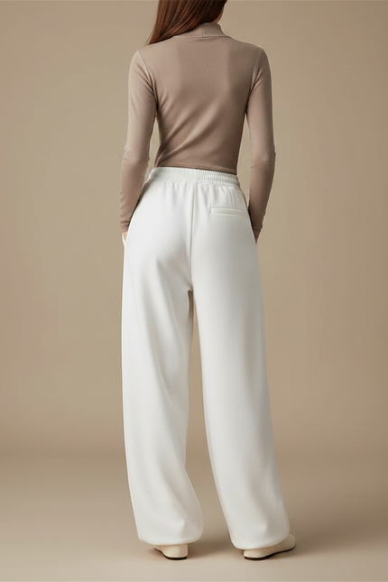Pantalon Fluide Blanc Ample Décontracté Cordon Femme - Molleton - vue 2