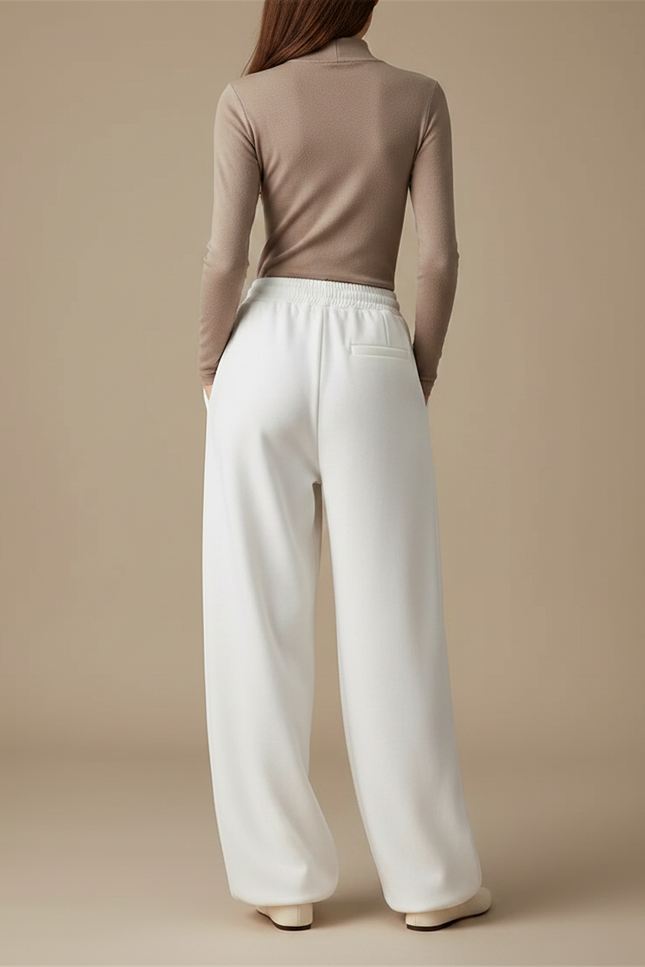 Pantalon Fluide Blanc Ample Décontracté Cordon Femme - Molleton - vue 2