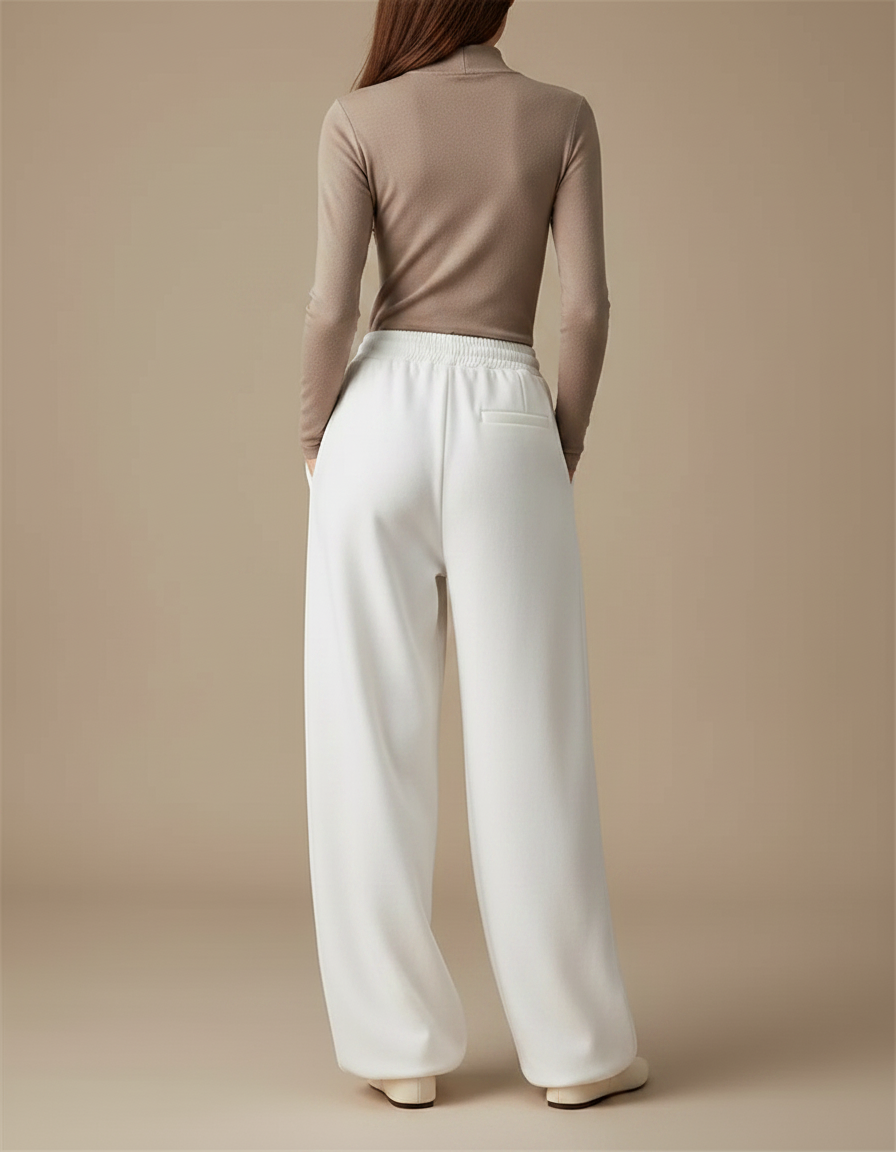 Pantalon Fluide Blanc Ample Décontracté Cordon Femme - Molleton - vue 2
