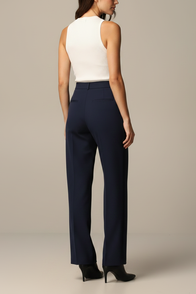 Pantalon Fluide Marine Taille Haute Droit Élégant Femme - Polyester - vue 2