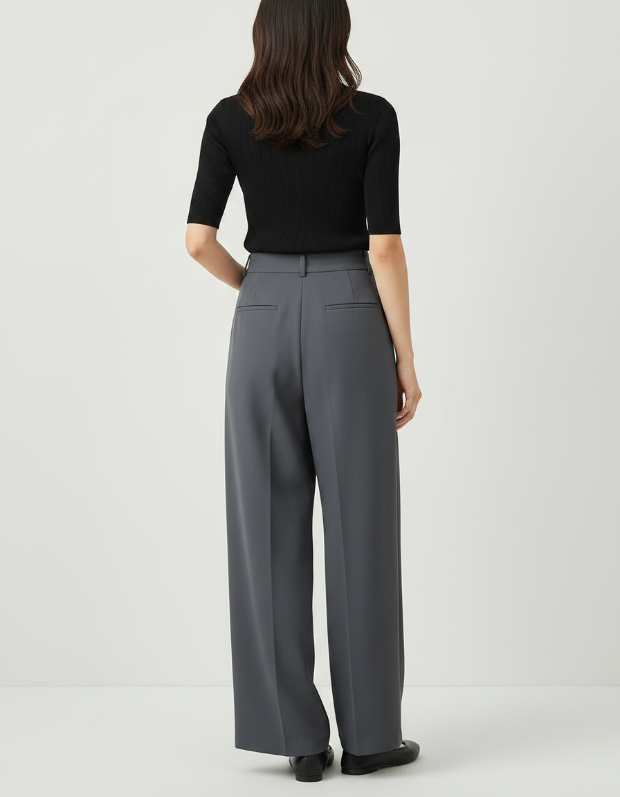 Pantalon Fluide Gris Femme - Polyester - vue 2