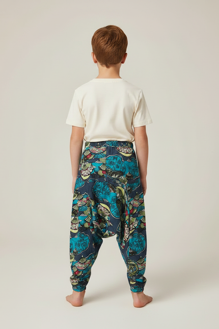 Pantalon Fluide Bleu Marine Imprimé Floral Ample Garçon - Multicolore Viscose - vue 2