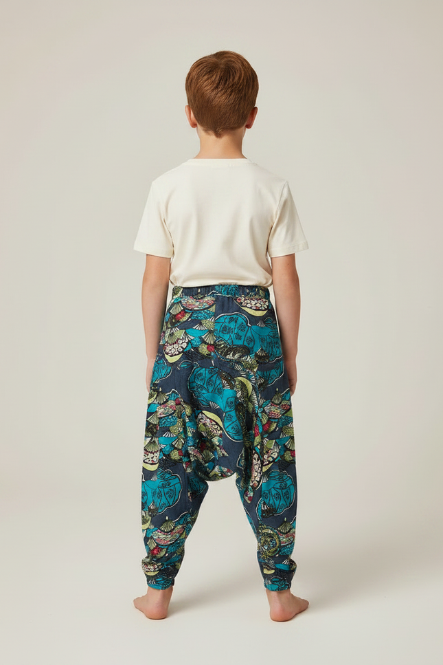 Pantalon Fluide Bleu Marine Imprimé Floral Ample Garçon - Multicolore Viscose - vue 2
