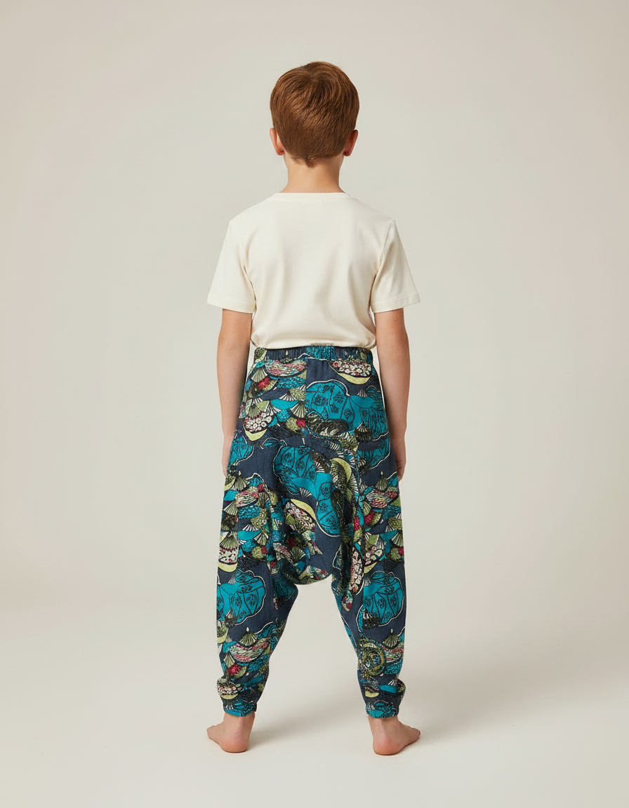 Pantalon Fluide Bleu Marine Imprimé Floral Ample Garçon - Multicolore Viscose - vue 2