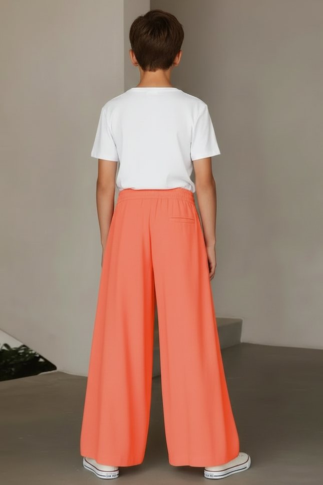 Pantalon Fluide Corail Ample Confortable Décontracté Élégant - Orange Viscose - vue 2