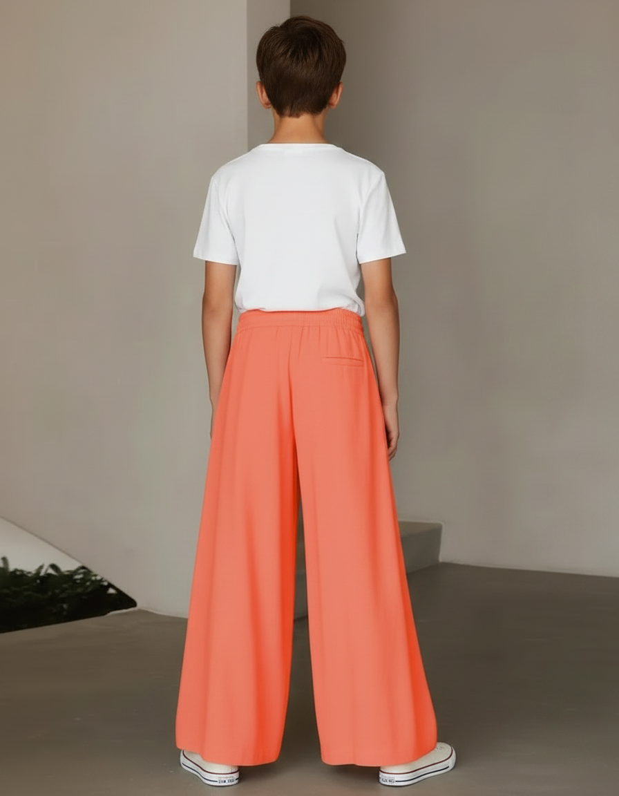 Pantalon Fluide Corail Ample Confortable Décontracté Élégant - Orange Viscose - vue 2