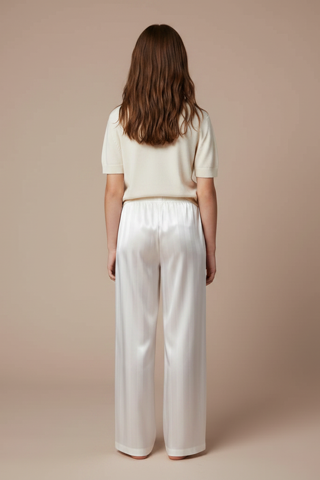 Pantalon Fluide Blanc Rayé Satiné Ample Fille - vue 2
