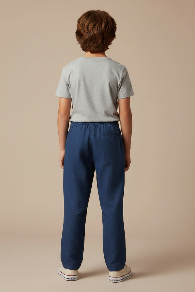 Pantalon Fluide Bleu Marine Lin Ample Garçon - vue 2
