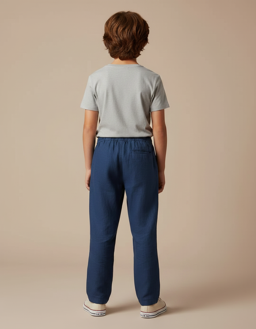 Pantalon Fluide Bleu Marine Lin Ample Garçon - vue 2