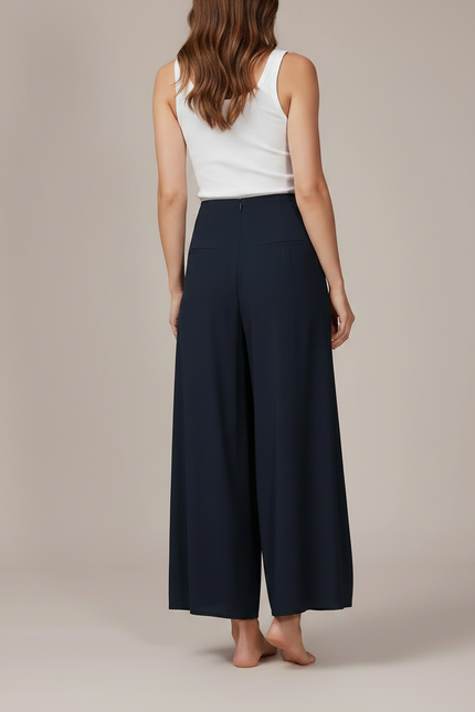 Pantalon Fluide Bleu Marine Plissé Ample Élégant - Viscose - vue 2