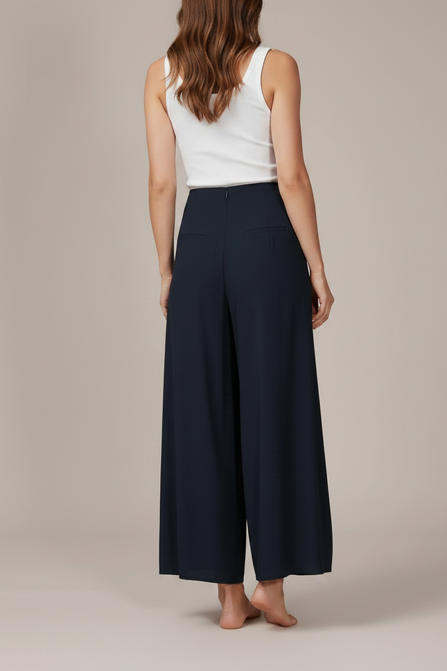 Pantalon Fluide Bleu Marine Plissé Ample Élégant - Viscose - vue 2