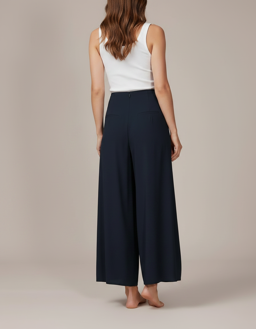 Pantalon Fluide Bleu Marine Plissé Ample Élégant - Viscose - vue 2