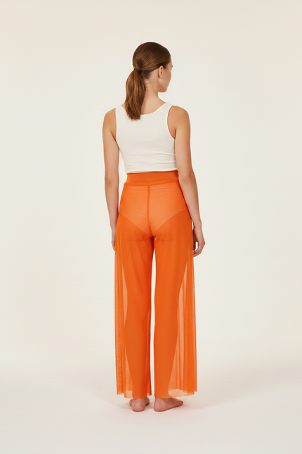 Pantalon Fluide Orange Transparent Fendu Large Élégant - Maille - vue 2