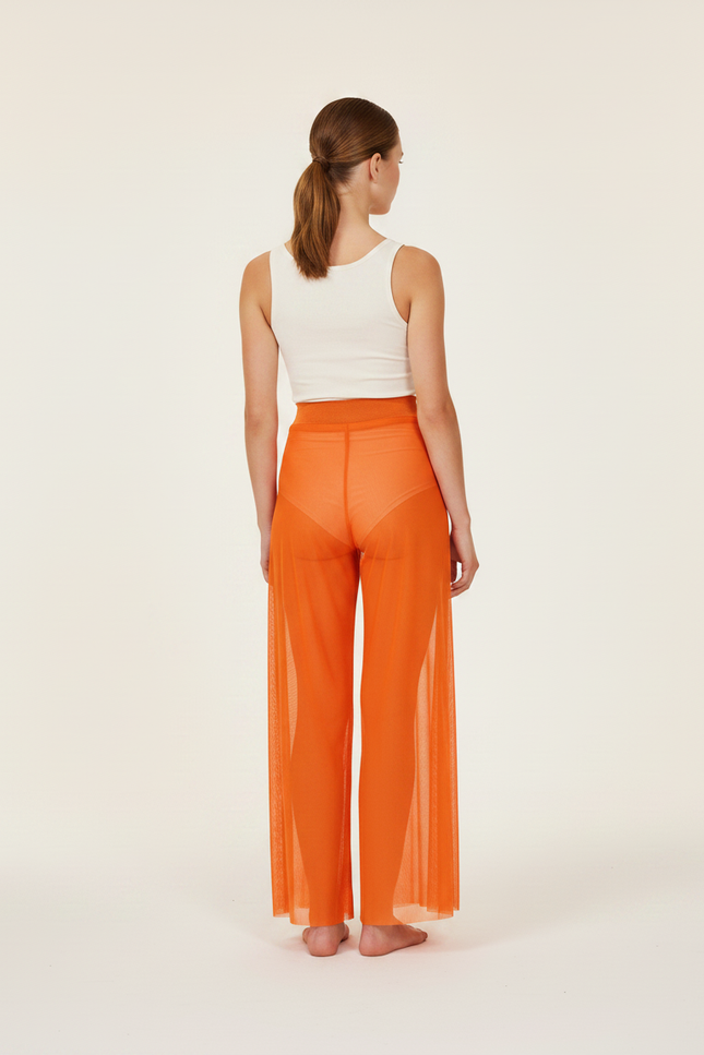 Pantalon Fluide Orange Transparent Fendu Large Élégant - Maille - vue 2