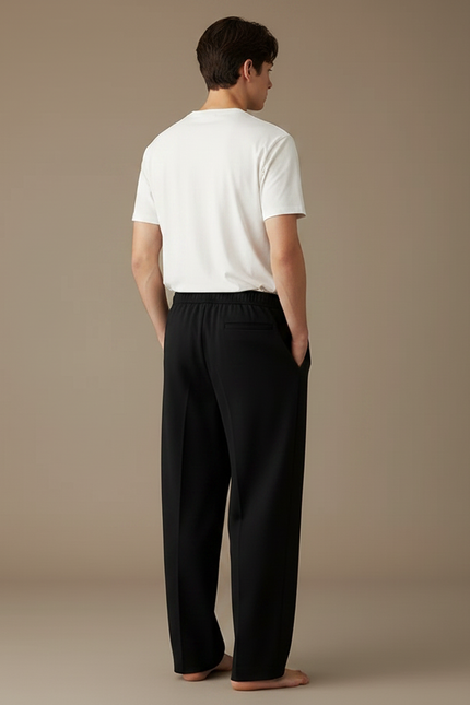 Pantalon Fluide Homme Noir Palazzo Viscose - Polyester - vue 2