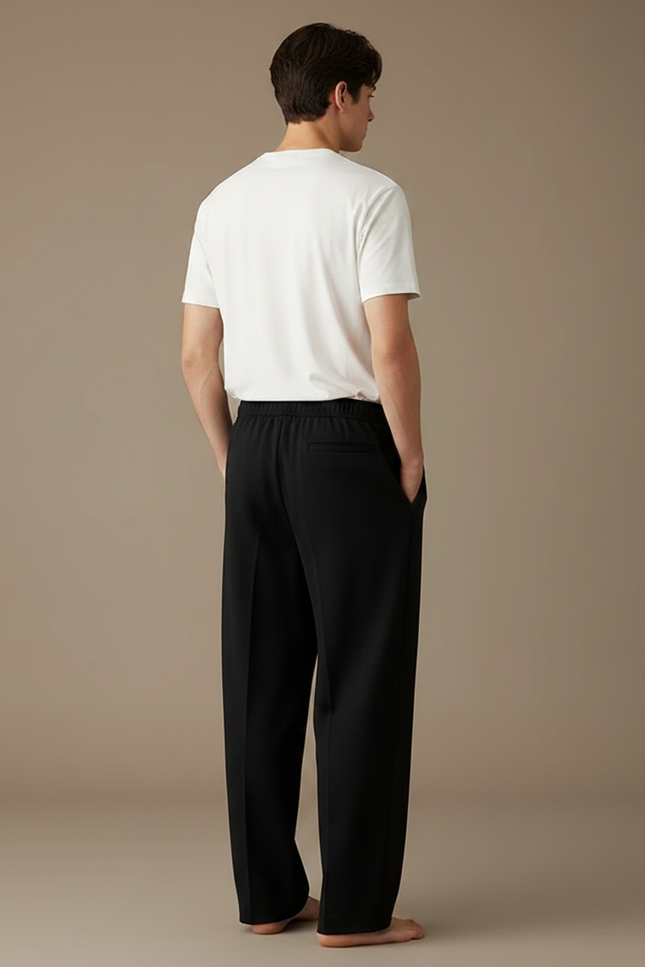 Pantalon Fluide Homme Noir Palazzo Viscose - Polyester - vue 2