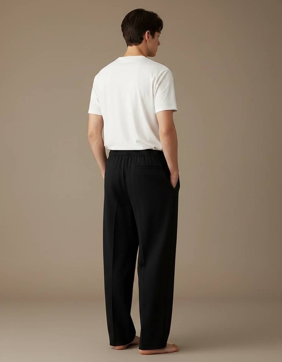 Pantalon Fluide Homme Noir Palazzo Viscose - Polyester - vue 2