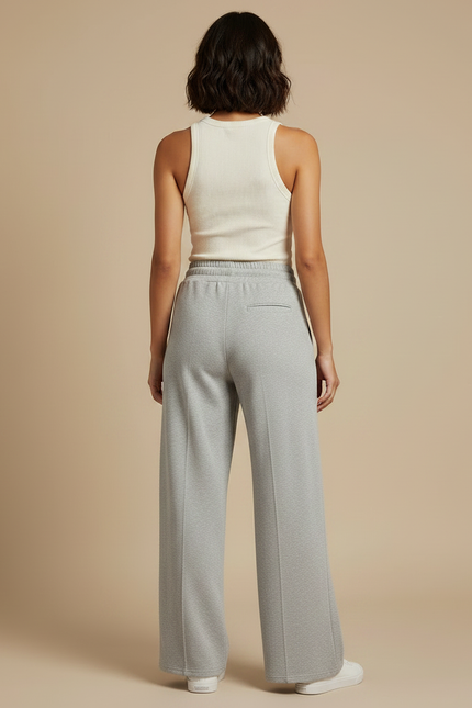 Pantalon Fluide Gris Ample Décontracté Coton Cordon - Molleton - vue 2