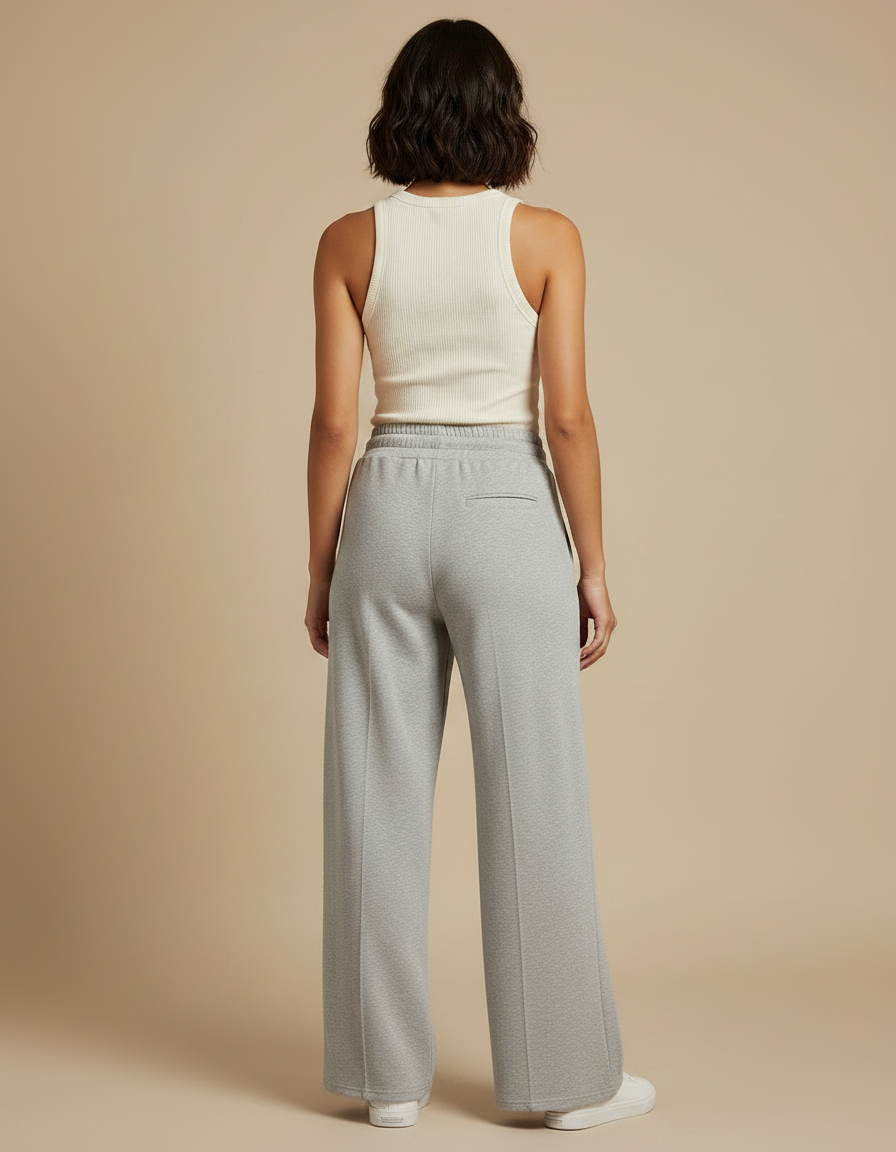 Pantalon Fluide Gris Ample Décontracté Coton Cordon - Molleton - vue 2
