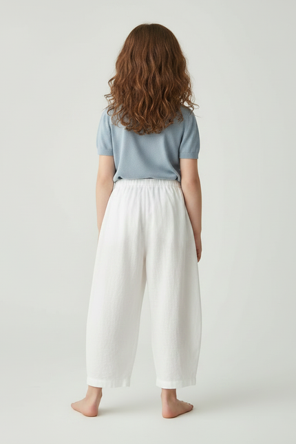 Pantalon Fluide Blanc Ample Lin Cropped Enfant - vue 2