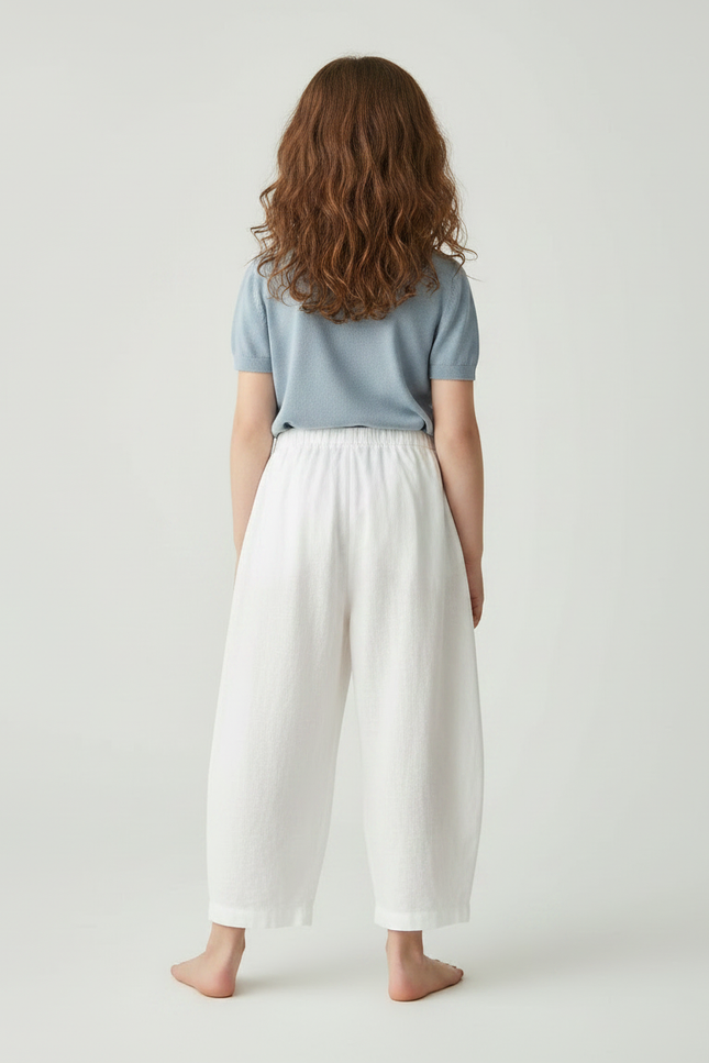 Pantalon Fluide Blanc Ample Lin Cropped Enfant - vue 2