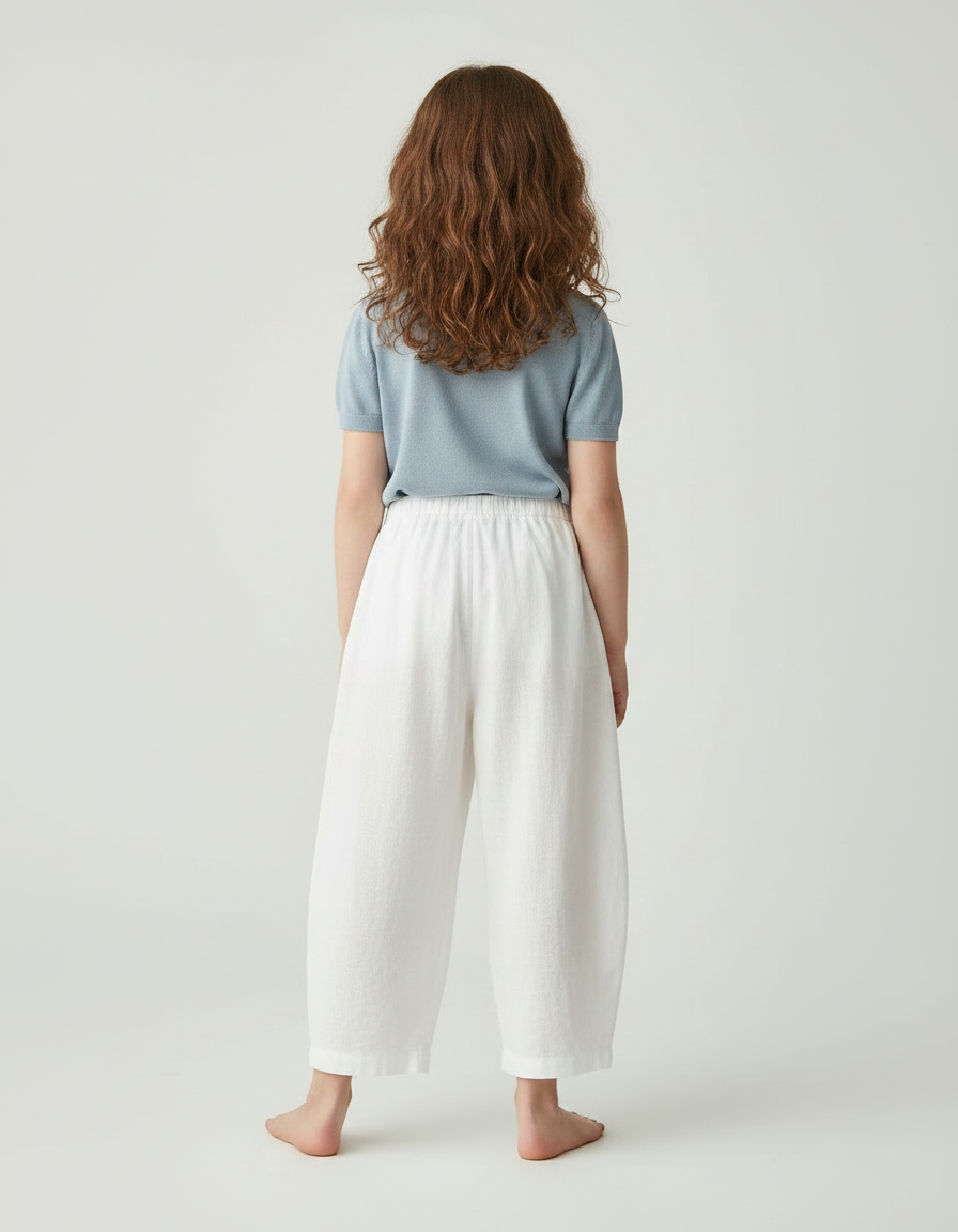 Pantalon Fluide Blanc Ample Lin Cropped Enfant - vue 2