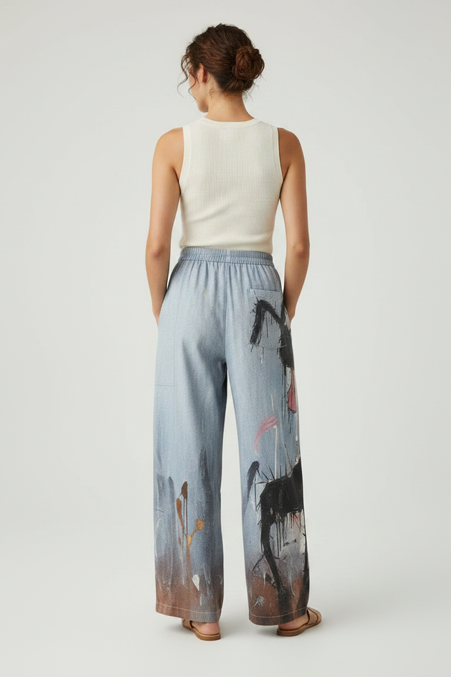 Pantalon Fluide Ample Imprimé Chien Décontracté Casual - Coton - vue 2