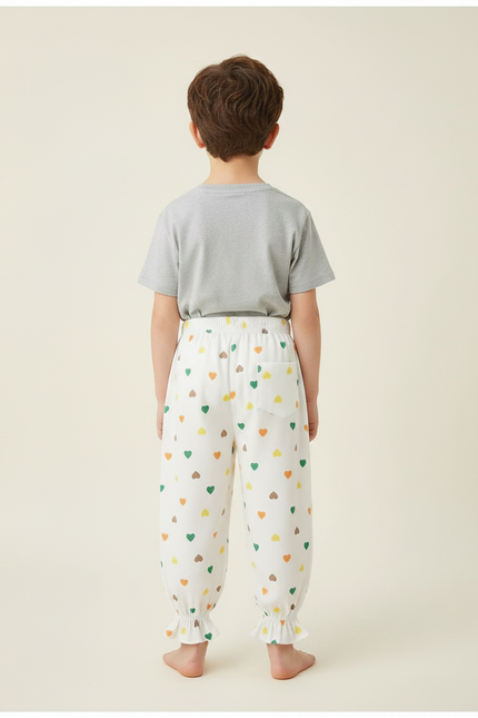 Pantalon Fluide Blanc Cœurs Colorés Ample Enfant - Lin - vue 2
