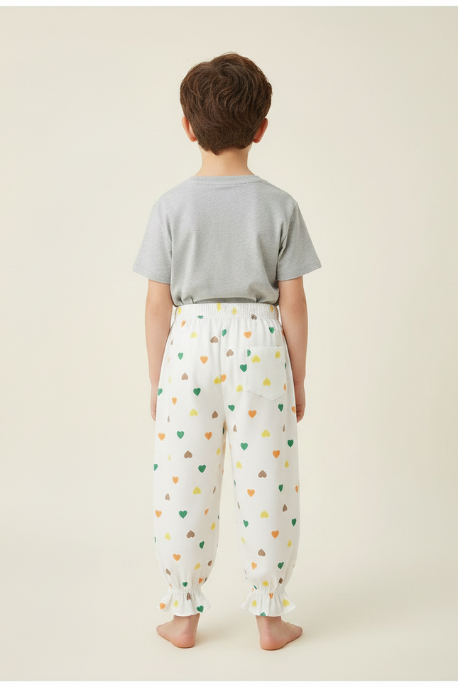 Pantalon Fluide Blanc Cœurs Colorés Ample Enfant - Lin - vue 2