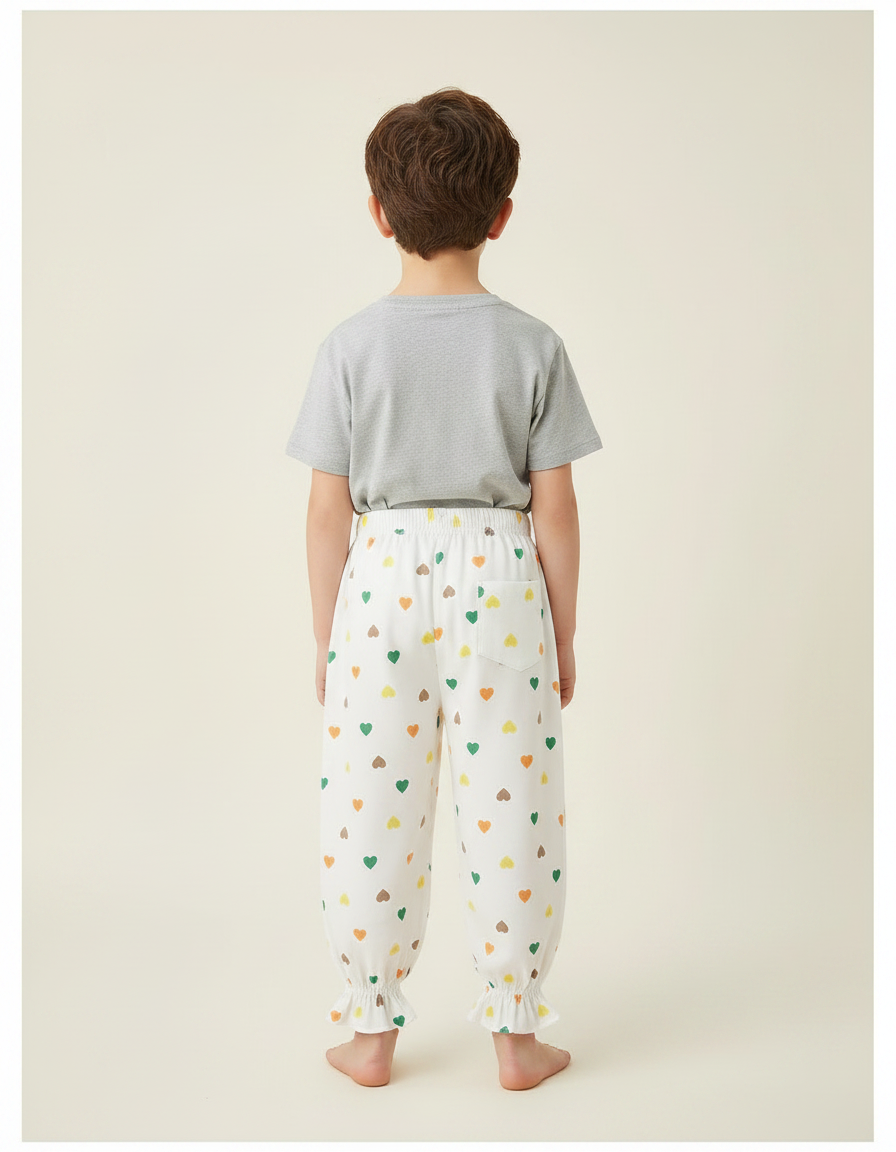 Pantalon Fluide Blanc Cœurs Colorés Ample Enfant - Lin - vue 2